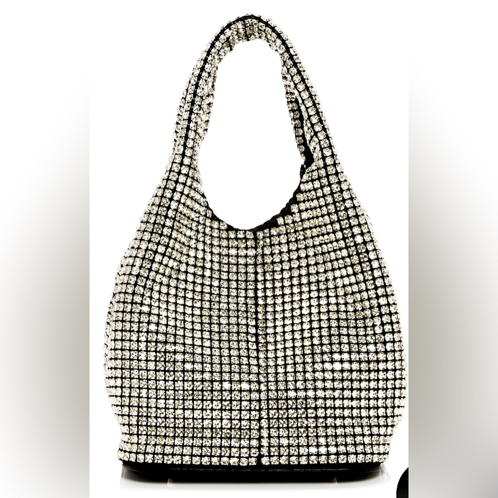 Aqua Bloomingdales Clear Crystal Embellishment Removable CrossBody Chain NWOT - Picture 4 of 4